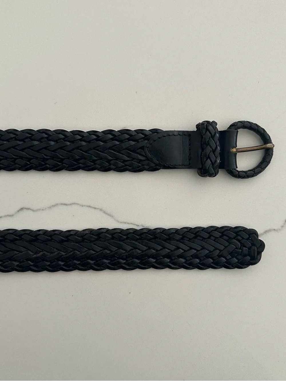 Vintage Cole Haan Braided Leather Belt with Round Covered Buckle Black 28 / S